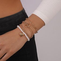 Link Bracelets Fashion Imitation Pearl Cross-border Simple Bracelet Set Creative OT Buckle Chain Love Beaded Jewelry For Women