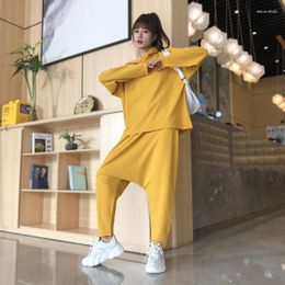 Women's Two Piece Pants Baggy Set Women Casual Harem Cross-Pants Long Sleeved Hooded T-shirt Hip Hop Solid Color Joggers Sweatpants