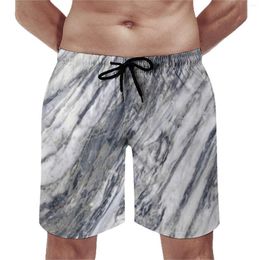 Men's Shorts Gradient Marble Board White Grey Natural Marbles Waterfall Fashion Short Pants Custom Sports Quick Dry Swim Trunks