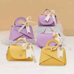 Gift Wrap 1pc Leather Wedding Candy Bags Bow Ribbon Packaging Bag Distributions Eid Mubarak Box Mini Handbag