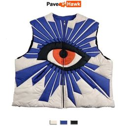 Men s Vests The Eye of Truth Patchwork Vest Jacket Men Women Hip Hop Winter Thicken Waistcoat Fashion Harajuku Y2k Padded Cotton Unisex 230814