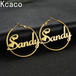 Hoop Huggie Kcaco Personalized Stainless Steel Girls Name Hoops Earrings Custom Letters Cricle Earrings Unique Birthday Party Gifts Jewelry 230814