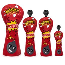 Other Golf Products Golf Club Headcovers Red Bomb Bombs Premium Leather Golf Wood Head Covers Set Golf Club Headcovers for Driver Fairway Hybrid 230814