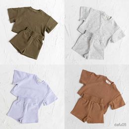 Clothing Sets 2023 European New Fashion Men's and Women's Baby Set Solid Summer Short Sleeve Shorts Two Piece Sports Set Newborn Baby Clothing R230815