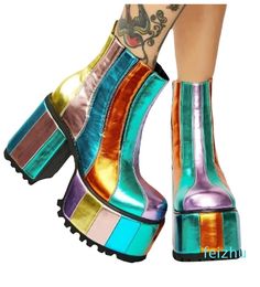 New High Platform Rainbow Boots Laces Transparent PVC Ankle Boots Candy Color Platform Heel Clear Short Booties Shoes