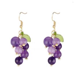 Dangle Earrings Fashion Purple Grape Bunches Beads Drop Earring For Women Girl Sweet Trendy Simulation Fruit Pendant Leaf Party Jewellery