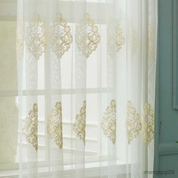 Curtain High-End Embroidered Gold Tulle Curtains for Living Room luxury loyal yellow Sheers curtain window treatment Cortinas R230815