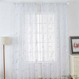 Curtain White Blackout Curtains Tulle for Living Room Marble Striped Gold Silver Printed Tulle Home Balcony Vertical Curtain cortinas R230815