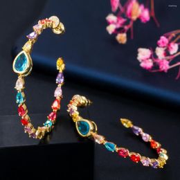 Hoop Earrings ThreeGraces Luxury Designer Colorful CZ Crystal Water Drop Large Circle Round For Women Pendientes Mujer E1322