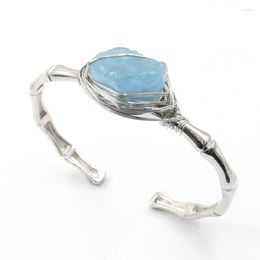 Bangle Silver Plated Wire Wrap Irregular Shape Blue Crystal Open For Elegant Women Ethnic Style Jewellery