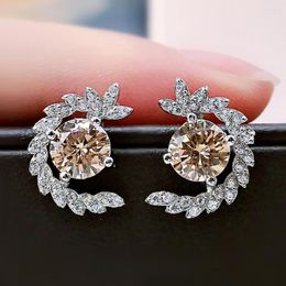 Stud Earrings Huitan Unique Design Orange Cubic Zirconia For Woman Silver Color Fancy Bride Wedding Girl Gift Trendy Jewelry