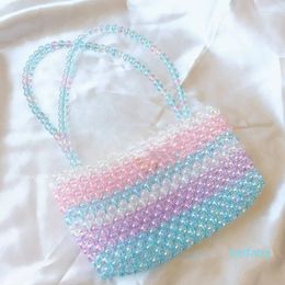 Evening Bags Beaded Woven Handbag Fashion Colorful Splice Design Cute Women's Shoulder Bag