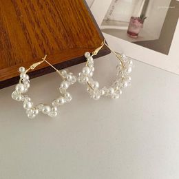 Hoop Earrings Crystal Braided Pearl Gentle For Women Light Luxury