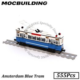 Blocks Tram Train Model City Transport Vehicle MOC Building Brick Toys Construction Gift for Kids 230814