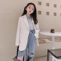 Jackets Spring Autumn Kids Girls Jacket Fashion Korean Long Sleeve White Suit for Teenager Button Blazer Cardigan 230814