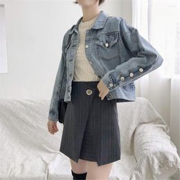 Women's Jackets Casual Blue Jean Jacket For Women Short Turn-down Collar Denim Coat 2023 Spring Autumn Streetwear Chaqueta Mujer