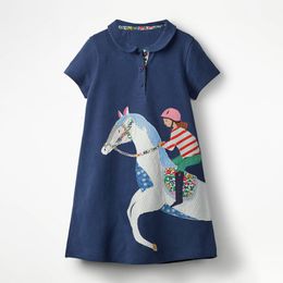 Girl s Dresses Jumping Metres Arrival Girls With Collar Horse Applique Selling Summer Kids Clothing Short Sleeve Baby Frocks 230814
