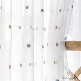 Curtain White Embroidered Curtains Tulle for Living Room Bedroom Colorful Dots for Kids Sheer Window Treatment Drapes R230815