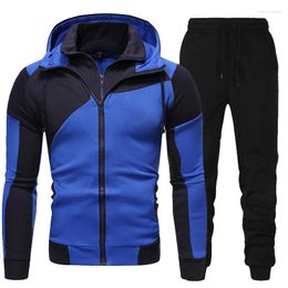 Men's Tracksuits Men Sets Hooded Hoodies Pants Outfit Male Tracksuit Suits Sportswear Zipper Coats Autumn Winter Stitching Slim-fit Clothing