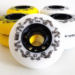 Accessories 8pcs WhiteYellow Inline Roller Skates Wheels 90A Freestyle Durable Tyre 72mm 76mm 80mm Skate Seba Replace Blading Wheel 230815