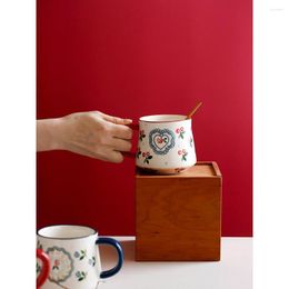 Mugs Ceramic Retro Milk Coffee Breakfast 400ml Cups Cherry Handpainted Printed Japan Style Creative Birthday Gift Red Blue