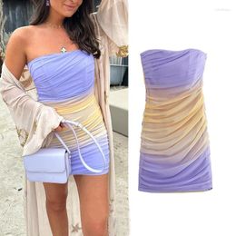 Casual Dresses Summer Dress Women's 2023 Fashion Chic Stretch Knitted Ruched Tube Top Mini Street Party Holiday Elegant Youth