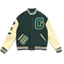 Jaquetas masculinas G Carta Bordado Varsity Jaqueta de Beisebol Homens Vintage Verde Mulheres Oversize Bomber University College Casacos Hip Hop 88 230815