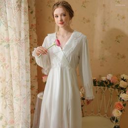 Women's Sleepwear Summer Fashion Pyjamas Women Long Dress Vintage Pink Colour Sleeve Lace V-Neck Homewear Sweet Flounce Pure Cottons Sexy