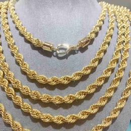 High Quality Dubai18k Pure Gold Au750 Twisted Rope Necklace Solid Real Gold Suitable for Both Men and Women