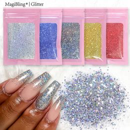 Nail Glitter 1 ozbag Art Laser Silver Golden Powder Sparkly Mixed Sequins Fine Dust Gel Polish Manicure Nails Decorations 230814