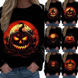 Women's Hoodies Long Sleeve Round Neck Halloween Printed Pullover Sweatshirt Tall