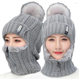 Beanies Winter Knitted Wool Ski Hat Full Face Mask Scarf Women Men Outdoor Cycling Warm Thick Balaclava Neck Warmer Hats Pompom Caps