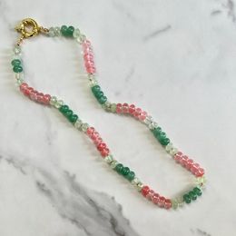 Pendant Necklaces Green And Pink Mixed Natural Stone Bead Necklace For Women Everything Aesthetic Fashion Jewelry On The Neck