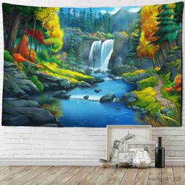Tapestries Waterfall Illustration Tapestry Wall Hanging Nature Landscape Art Hippie Home Decor Background Fabric R230815