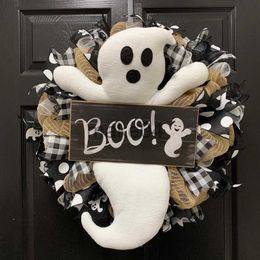 Novelty Items Halloween Ghosts Boo Wreath Cartoon Smile Ghosts Autumn Wreathes Home Party Hanging Pendant Decoration Supplies J230815