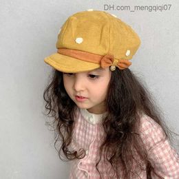 Caps Hats Children's dot pattern casual beret retro style baby fashion hat autumn cute bow beret children's girl hat Z230815