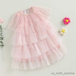 Girl's Dresses Little Girls Tulle Dress Shiny Sequins Ruffled Mesh Princess Dress Sleeveless Dress for Beach Party Summer Children Clothes R230815