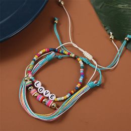 Strand Bohemian Summer Adjustable Handmade Braided HandRope Colorful Tiered Letter Multilayers Bracelet For Women Fashion Jewelry
