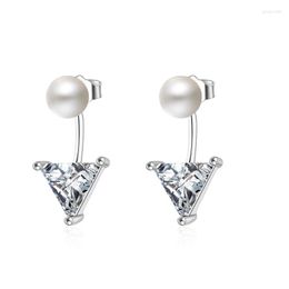 Dangle Earrings Charm Triangle Cubic Zirconia CZ 925 Sterling Silver For Girls Women Lovers Gift Wedding Jewelry
