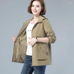 Women's Jackets Windbreaker 4XL Loose Middle-Aged Female Casual Spring Hooded Jacket 2023 Elastic Waist Korean Coat Lining