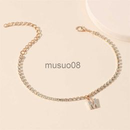 Anklets Tiny Crysta Letter Anklets For Women Alphabet Cuban Link Chain Foot cessories Fashion Summer Beh Jewelry Gifts J230815