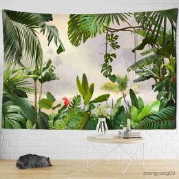 Tapestries leaf Green Botany Tapestry Plantain leaves Tropical rainforest plants in Southeast Asia Wall Hanging Tapestry Wall Cloth R230815