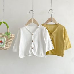 Jackets Infant Sunscreen Cardigan Korean Baby Girls' Thin Air Conditioning Shirt 2023 Summer born Soft Breathable Coat 230814