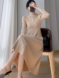 Basic Casual Dresses HMA Chic Women Knit Sweater Dress Autumn Winter Knitted A Line Fashion Hollow Out Christmas Pullover Party 230815