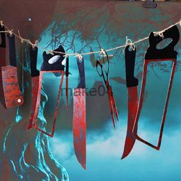 Novelty Items 12pcslot Halloween Plastic Blood Knife Tools Sets Horror Spooky Haunted House Hanging Knife Garland Banner Halloween Decoration J230815