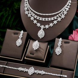 Necklace Earrings Set High Quality 3 Layers Luxury Women Noble Bangle Ring 4PCS Jewellery Charm Of Brides Wedding Jewellery