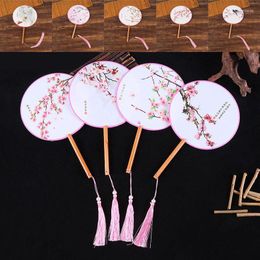 Decorative Figurines Round Shape Court Antique Folding Hand Held Fan Chinese Style Cloth Flower And Bird Pattern Party Dance Year Wedding