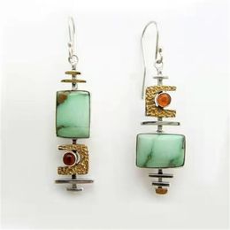 Vintage Creative Turquoise Colour Separation Earrings Chic Jewelry Gold Color Drop Dangle Earrings For Women Girl Gift New GC2261