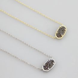 Pl10 Pendant Necklaces Necklace Grey Druse Real 18k Gold Plated Dangles Glitter Jewelries Letter Gift with Free Dust Bag