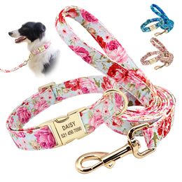 Dog Apparel Personalised Printed Collar Leash Set Customised Nylon Pet Free Engraved Nameplate For Small Medium Large Dogs 230815